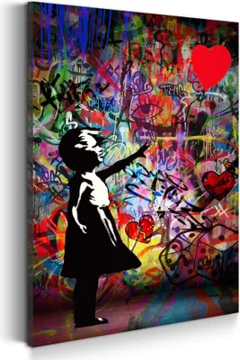 Produktbild von Wandbild Leinwandbild Mädchen Graffiti Street Art Kunstdruck XXL Wanddeko: 80x120x2cm
