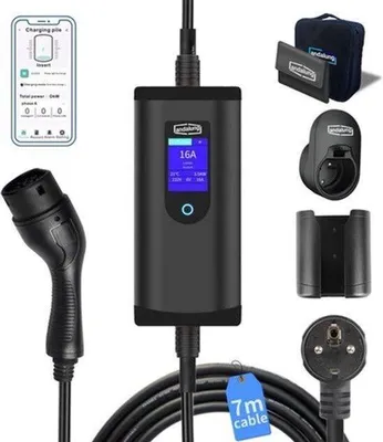 Obrázek produktu pro Přenosná nabíječka 3,5 kW - zásuvka Schuko (jednofázová) - kabel 7 metrů - konektor Type 2 - nabíječka pro elektromobily