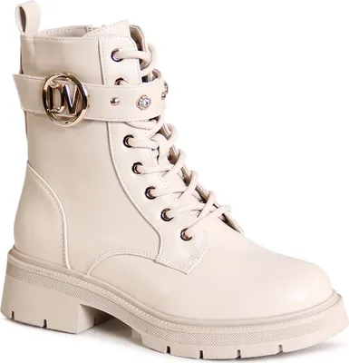 A single beige boot is shown against a white background.
