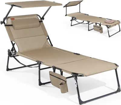 Produktbild von Sonnenliege klappbar mit Gesichtsaussparung – verstellbare Garten- und Campingliege bis 180 kg belastbar, beige