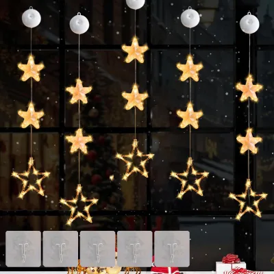 5er-Set LED-Sterne, Weihnachtsbeleuchtung, warmweiß, mit Saugnapf