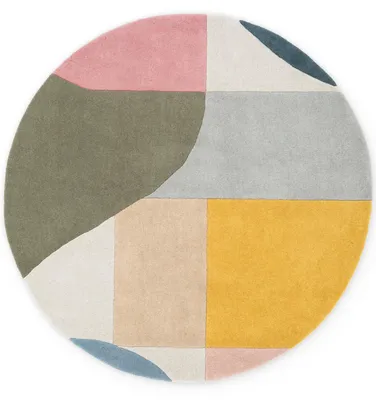Produktbild von Ted Baker Wollteppich Rund Curzon, Creme Bunt, handgewebt, wärmeisolierend - Ø160 cm