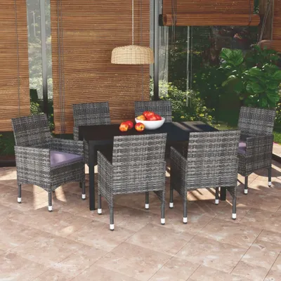 Image de 2025 cloris Ensemble de meubles de jardin Balcon Ensemble de 7 pièces de jardin avec coussins Poly rotin Gris - Ensemble de meubles de jardin Sale2513720 3parcel