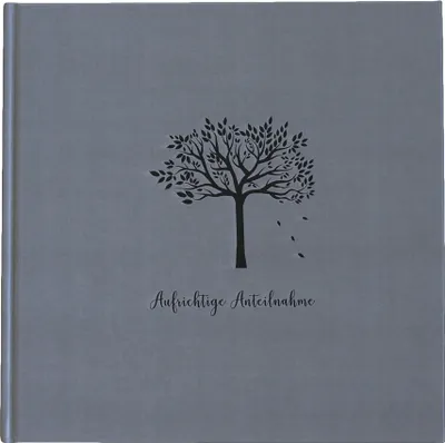 Produktbild von Kondolenzbuch ‚Aufrichtige Anteilnahme‘ Baum Grau Schwarz 21 x 21 cm, 144 Seiten weißes Papier blanko Trost Trauer