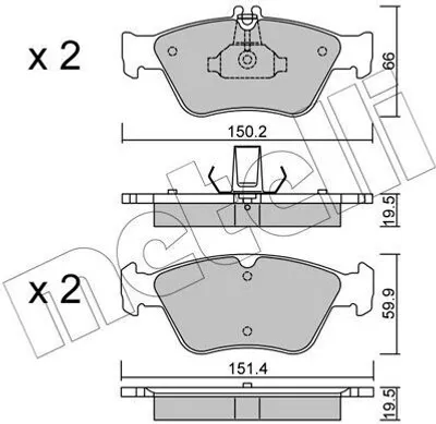 Produktbild von METELLI Bremsbeläge Satz Vorne Bremsklötze passend für MERCEDES-BENZ C-Klasse Limousine (W202) 22-0219-0