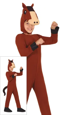Productafbeelding van Paardenkostuum, bruin en zwart, carnavalspak, dierenkostuum voor kinderen, carnaval, maat: 110/116, kleur: bruin