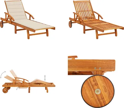 Image de vidaXL Bain de soleil avec support Acacia massif - Bain de soleil - Bain de soleil en bois - Bain de soleil en bois