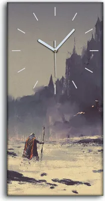 Produktbild von Leinwand Wanduhr Wandkunst Uhr 30x60 Malerei Fantasie Ritter Burg Kunst - weiße Hände