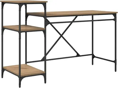 Imagen del producto de Escritorio de madera industrial con estanterías para la oficina