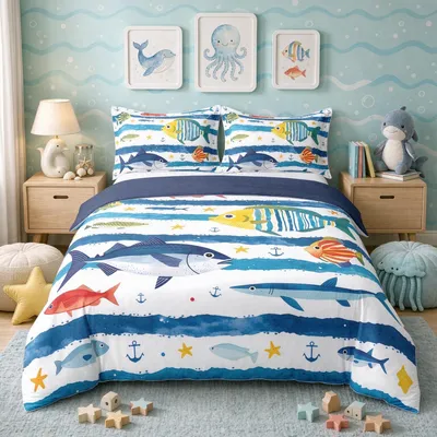 Ozean-Bettwäsche-Set Kingsize, Baumwolle, 230x220 cm, 2 Kissenbezüge