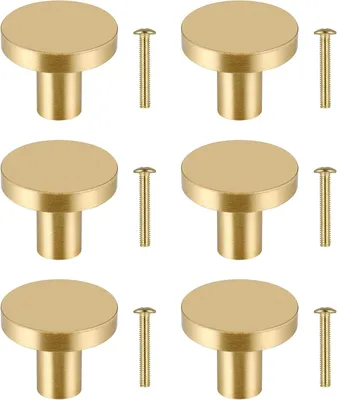 Produktbild von 6 Stück Schubladenknöpfe, goldene Möbelknöpfe, runde Schrankknöpfe, goldene Messing-Schubladenknöpfe, Küchentürgriffe für Nachbildung 20 25 mm