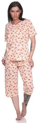 Produktbild von Damen Pyjama 2 teiliger Schlafanzug Hausanzug 3/4 Sommer; Aprikose/L/40
