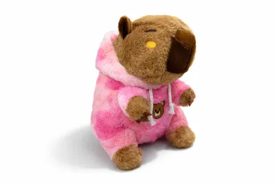 Produktbild von Kuscheltier Capybara 25 cm braun mit Hoodie rosa – Weiches Plüschtier, Stofftier