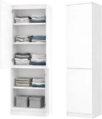 Productafbeelding van Opbergkast met deuren - Multifunctionele kast - Thuis organiseren - Vijf legplanken - 50x40x180 cm - Wit