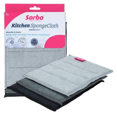Produktbild von Sorbo Kitchen Sponge Cloth 3 Stück, Saugfähige Schwammtücher mit Mikrofaser, Dop