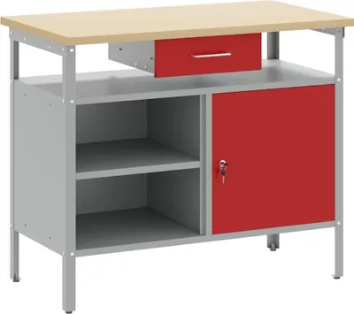 Produktbild von vidaXL Werkbank mit Schubladen mit Regal Rot und Grau 100 x 55 x 85 cm