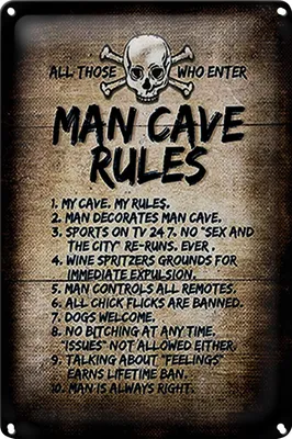 Produktbild von Blechschild Spruch 40x30cm man cave rules Totenkopf