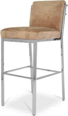 Produktbild von Casa Padrino Luxus Barstuhl Taupe / Silber 43 x 54 x H. 101 cm - Edelstahl Barhocker mit Samtstoff