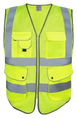 Obrázok produktu pre Reflexná vesta, žltá, unisex, veľkosť L, sieťovina, EN ISO 20471, vysoká viditeľnosť, zips, reflexné prvky