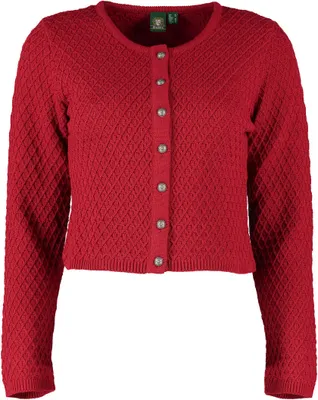 Produktbild von OS Trachten Damen Strickjacke Trachtenjacke Cardigan mit Rundhalsausschnitt Quivun, Größe:34, Farbe:mittelrot