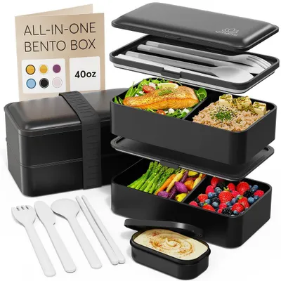 Bento-Box 1,2 L mit Besteck & 2 Saucenbehältern, leckfrei