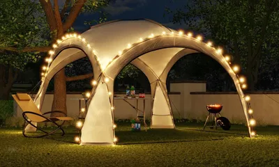 Produktbild von Bc-elec - HOPW-LED35G Gartenlaube 3,5x3,5m mit LED-Beleuchtung und Sonnenkollektor. Partyzelt, Gartenpavillon, Festzelt