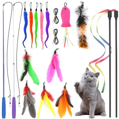 Immagine prodotto di Set di giocattoli interattivi per gatti, con canna da pesca e piume