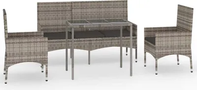 Produktbild von vidaXL 4-tlg. Garten-Lounge-Set mit Kissen Grau Poly Rattan