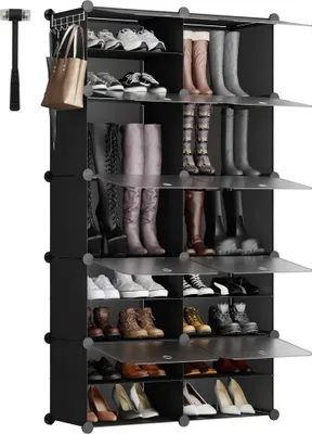 Produktbild von Sekey Schuhschrank Schuhregal für Flur mit 10 Fächern – für 40 Paar Schuhe, DIY Schuhablage, Kunststoff Schuhaufbewahrung, schwarz