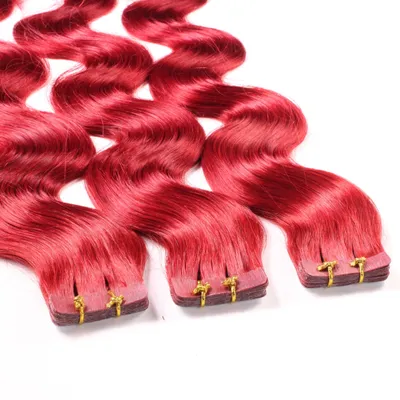 Immagine prodotto di hair2heart Tape Extensions Capelli Umani Ricci - 10 strisce 2,5g 40cm Rosso