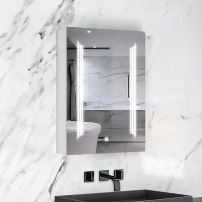 Produktbild von AICA LED Spiegelschrank mit Steckdose und Touchschalter, 60x70cm | 3 Lichtfarben + dimmbar | Anti-Beschlag | Weiß Matt