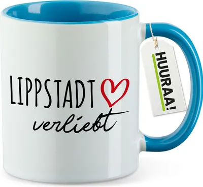 Produktbild von Huuraa Kaffeetasse Lippstadt verliebt 330ml Blau Keramik Kaffeebecher Geschenkidee