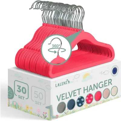 Imagen del producto de Perchas de terciopelo para ropa infantil, paquete de 30 unidades, 0,5 cm de ancho, giratorias 360°, ideales para ropa de niños