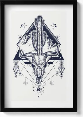 Produktbild von Geometrisches Tierschädelmuster– Wandbild mit Rahmen – Gerahmtes Bild  – Wanddekoration – 40x60 cm –  Schwarz