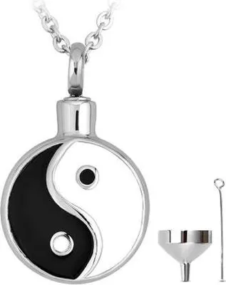 Produktbild von Luxe Ashanger mit Kette für Asche, Haare oder Parfum - Gedenkschmuck mit Asfüllhilfe und Aufbewahrungstasche - Yin Yang