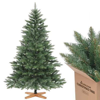 Produktbild von Salcar Premium Weihnachtsbaum Künstlich XL 180 cm Nordmanntanne Tannenbaum mit Holzständer und Klappsystem