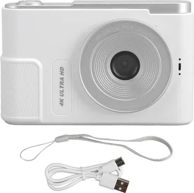 Image de Appareil photo numérique 48 MP, 4K, zoom 16x, écran 2,4 pouces, portable, compact, pour enfants, étudiants, vlog, blanc