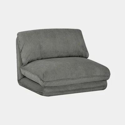 A gray corduroy armchair is shown against a light gray background.