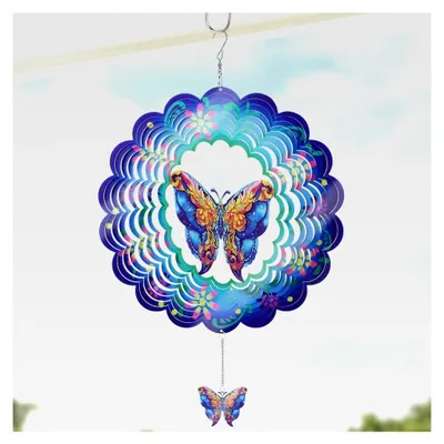 Produktbild von Schmetterlings-Windspinner aus Edelstahl, Windskulpturen mit Schwanzspinner, Hängeornament für Garten- und Yard-Dekorationen
