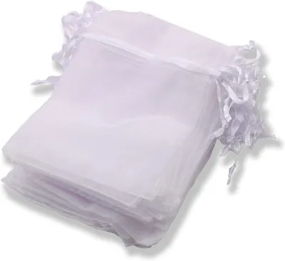 Imagen del producto de Bolsas de organza, 9 x 12 cm, 100 unidades, color blanco, con cordón para regalos