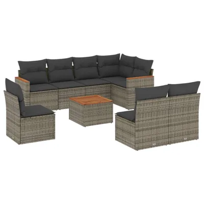 Produktbild von 9-tlg. Garten-Sofagarnitur mit Kissen Grau Poly Rattan