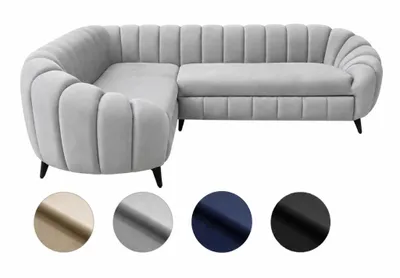 Zdjęcie produktu dla Sofa narożna Verno 210 x 270 cm, pianka HR45 i sprężyny Bonell, wolnostojąca, nowoczesne pikowanie, jasnoszara