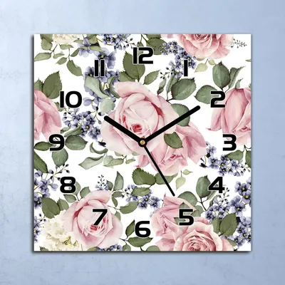 Produktbild von Wanduhr Echt-Glas-Küchenuhr Rosa Rosen Blumen Quarz Lautlos 30x30 Deko Bilder