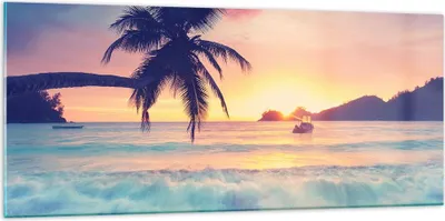 Produktbild von Bilder auf glas - Meer Strand Palme - 120x50cm - Glasbilder - Wandbilder - Kunstdruck - zum Aufhängen bereit - Wanddekoration aus Glas - Glas Bilder - Wandbild auf Glas - Einteilig - GAB120x50-3992