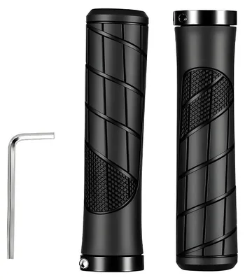 Image de Poignées de vélo ergonomiques antidérapantes, avec système de fixation "Lock-On", pour VTT, vélo de randonnée ou vélo de course, design en motif losange