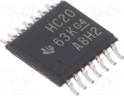 Immagine prodotto di 3 componenti SMD N, tensione di alimentazione 2÷6 VDC, modello SN74HC20PW, inverter, 2 canali