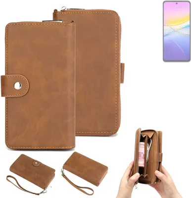 Produktbild von K-S-Trade Handyhülle Schutzhülle kompatibel mit Vivo Y37 5G & Portemonnee Tasche Handytasche Case Etui Geldbörse Wallet braun (1x)