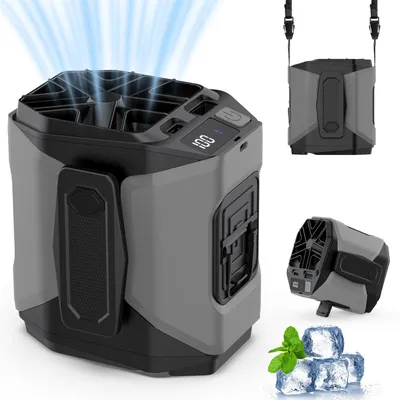 Produktbild von Tragbarer Hüftventilator & Nackenventilator, 4-in-1 Ventilator, 5 Geschwindigkeiten, 4000mAh Akku, USB-C aufladbar, für Outdoor, Arbeit & Sommer-Grau