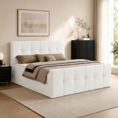 Produktbild von Boxspringbett AUREN FRONT 160x200 cm Komplett-Set mit Bonell-Matratze, Topper und Bettkasten, Samt Weiß