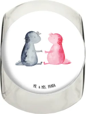 Produktbild von Mr. & Mrs. Panda Teedose Axolotl Liebe XL 2000ml - Weiß - Geschenk, Vorratsbehälter, Dekoglas, Schwanzlurch, Bonboniere, Vorratsglas, Verliebt, keksglas, Freund, Molch